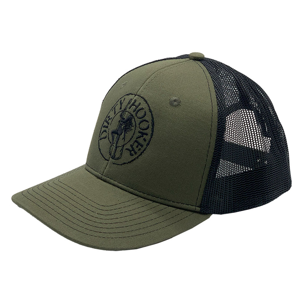 Dirty Hooker COMBO: Military Green Dry Fit with DH Vintage Black & Deluxe Military Green and Black Hat