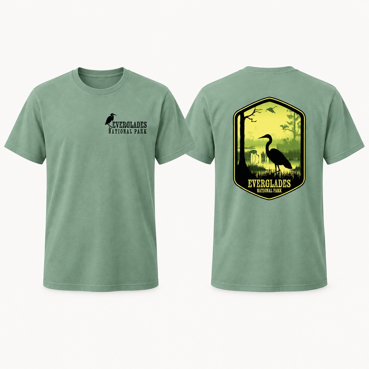 Everglades Heron Laurel Green Tee | Keep Florida Wild