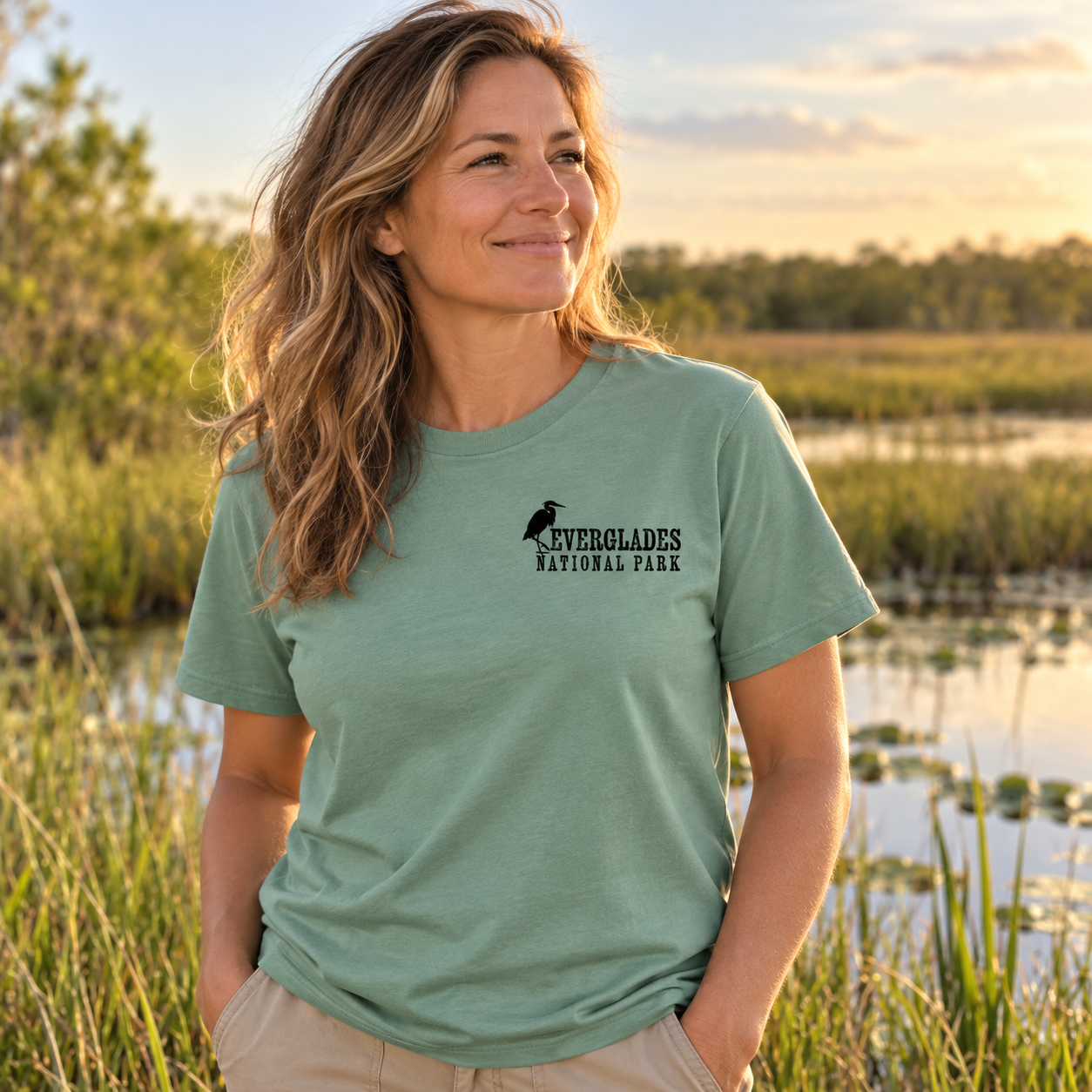 Everglades Heron Laurel Green Tee | Keep Florida Wild