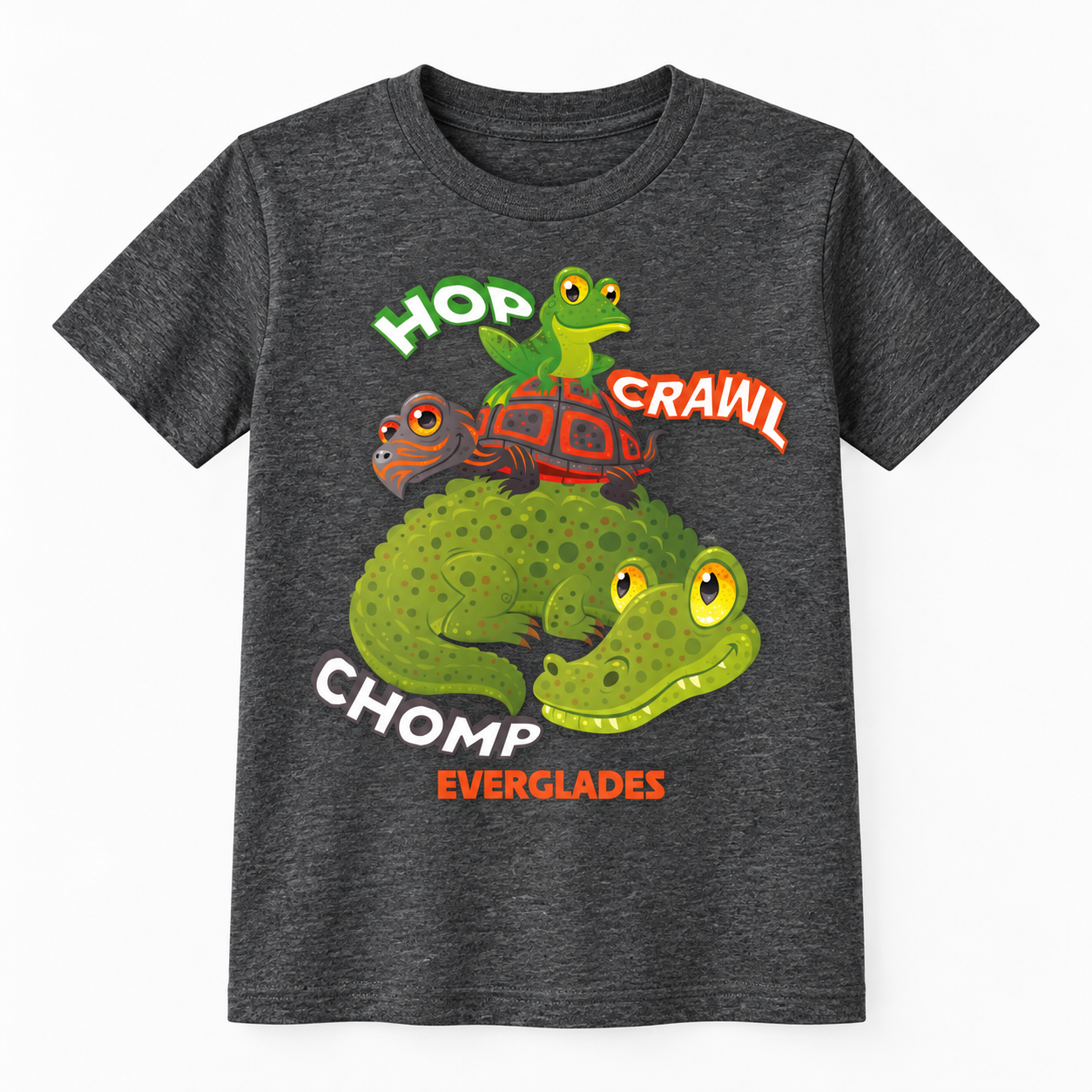 Youth Everglades Hop Crawl Chomp Dark Heather Grey Tee | Keep Florida Wild