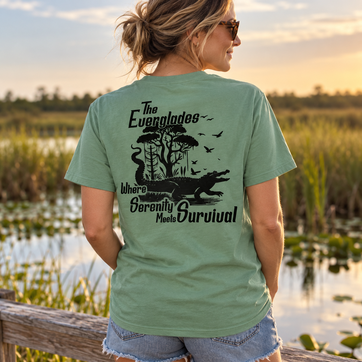 Everglades Serenity Meets Survival Laurel Green Tee | Keep Florida Wild