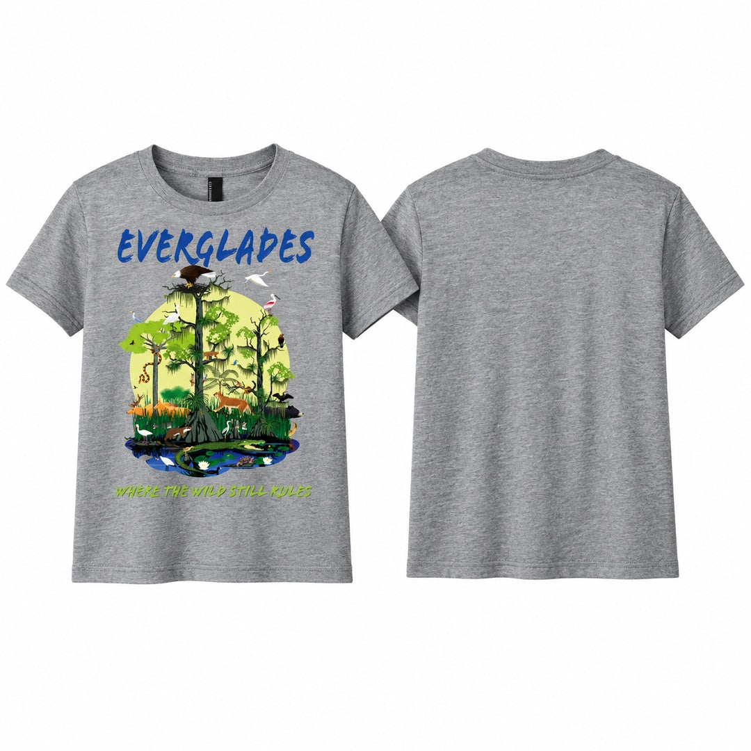 Youth Everglades Swamps Heather Grey Tee | Keep Florida Wild