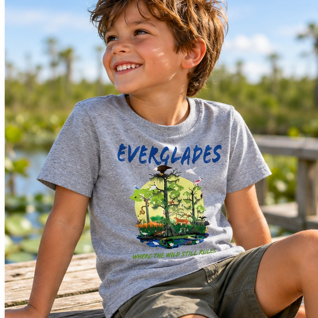 Youth Everglades Swamps Heather Grey Tee | Keep Florida Wild