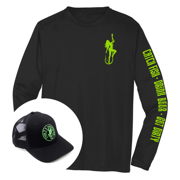 Dirty Hooker COMBO: Black Dry Fit with DH Classic Green & Black Premium Hat