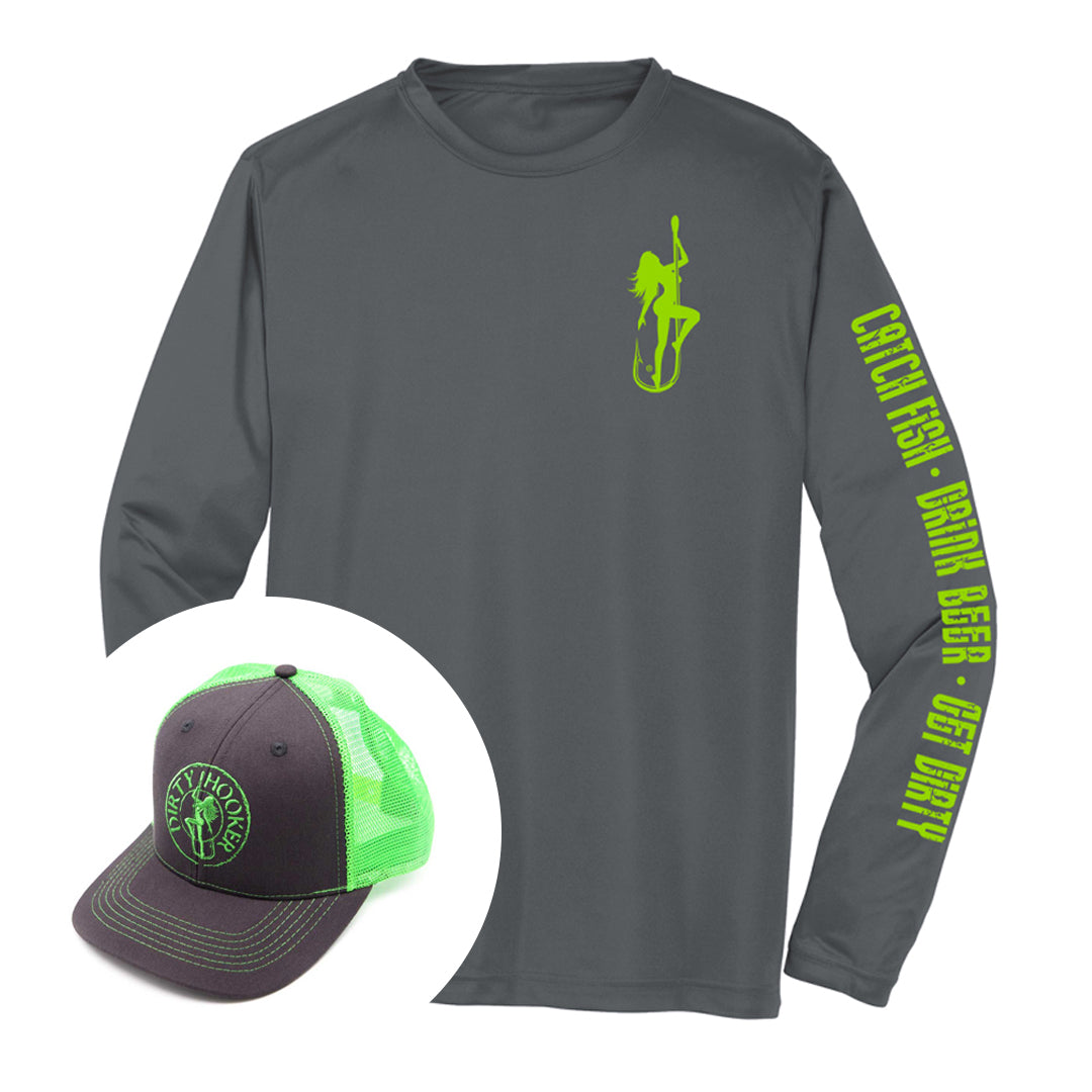 Dirty Hooker COMBO: Charcoal Dry Fit with Classic Green & Charcoal and Green Hat