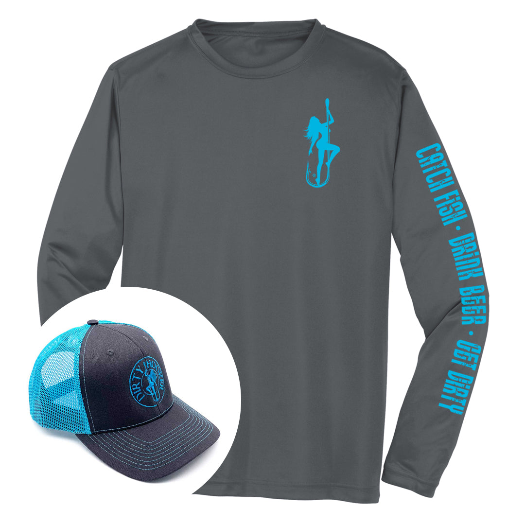Dirty Hooker COMBO: Charcoal Dry Fit with Classic Light Blue & Charcoal and Light Blue Hat