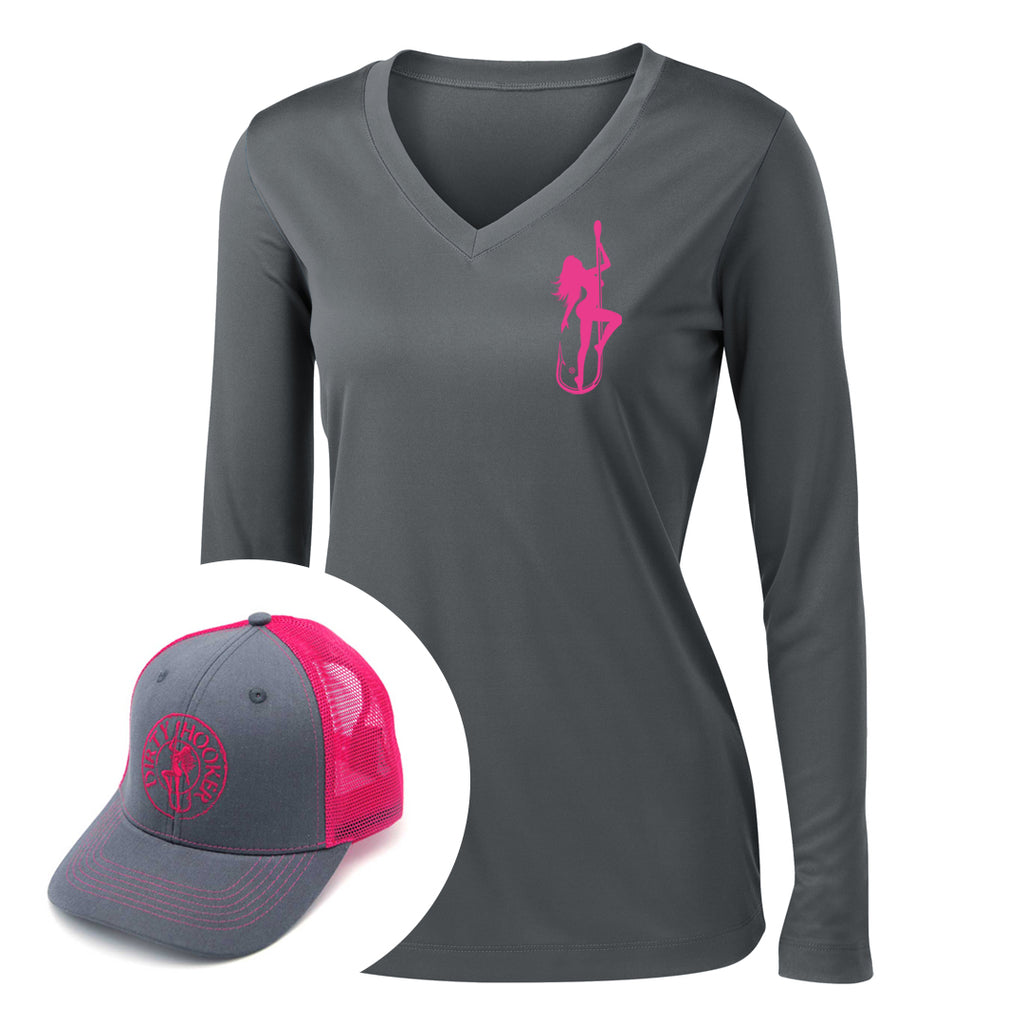 Dirty Hooker COMBO: Charcoal Ladies Dry Fit with Classic Pink & Charcoal and Pink Hat