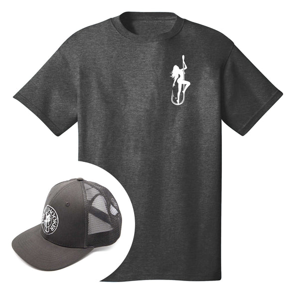 Dirty Hooker COMBO: Dark Grey T-Shirt with DH Classic White & Premium Charcoal Hat