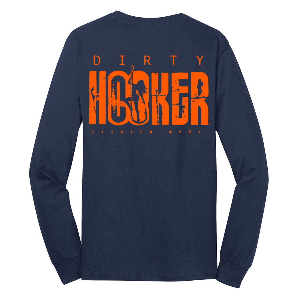 Dirty Hooker Classic Orange Long Sleeve Navy T-Shirt Long Sleeve T-Shirt / Navy / XXXL