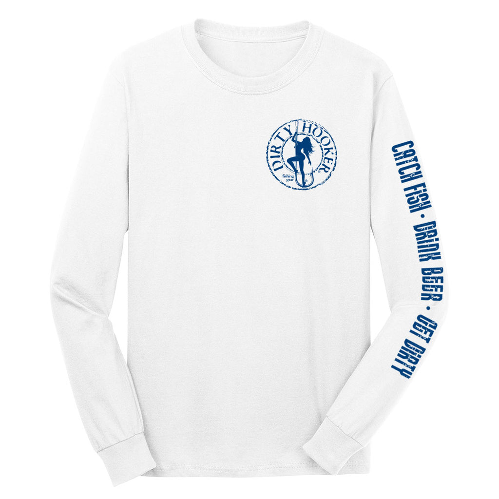 Dirty Hooker Classic Navy Blue Long Sleeve T-Shirt Long Sleeve T-Shirt / White / L