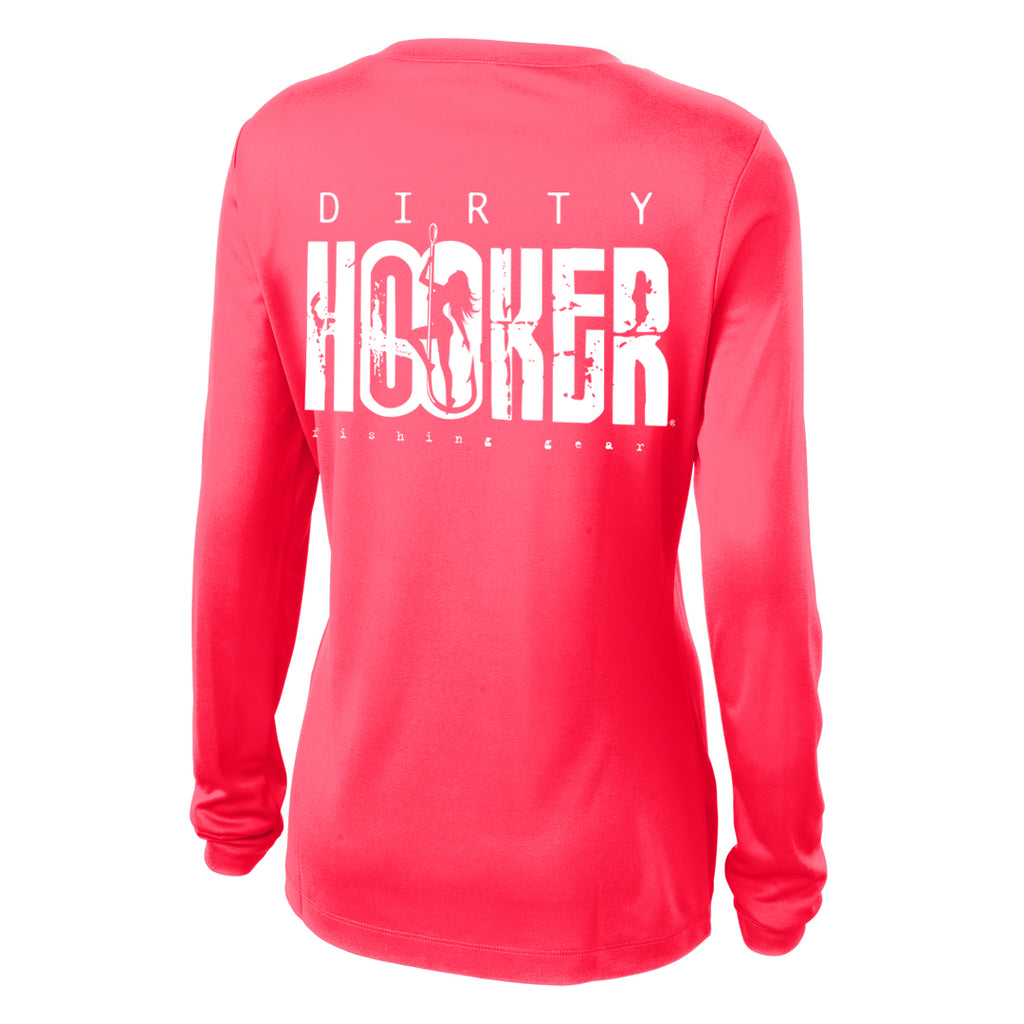 Dirty Hooker Classic White Ladies V-Neck Dry Fit Ladies V-Neck Dry Fit / Hot Coral / XXXL