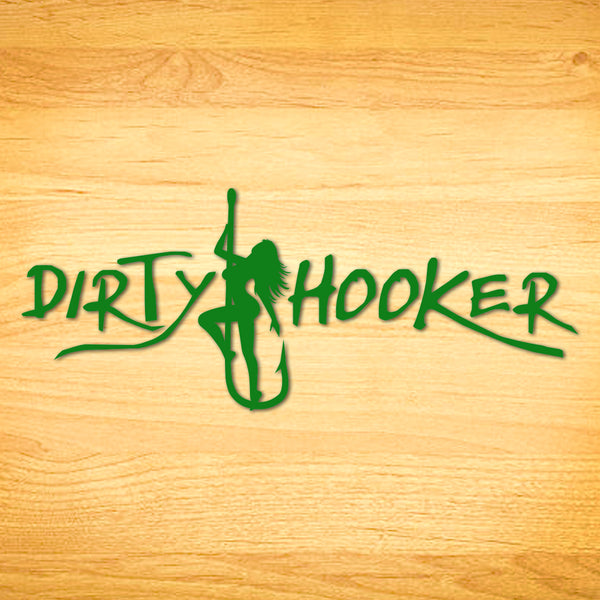 Dirty Hooker Fishing Gear, Small Script Decal (White)