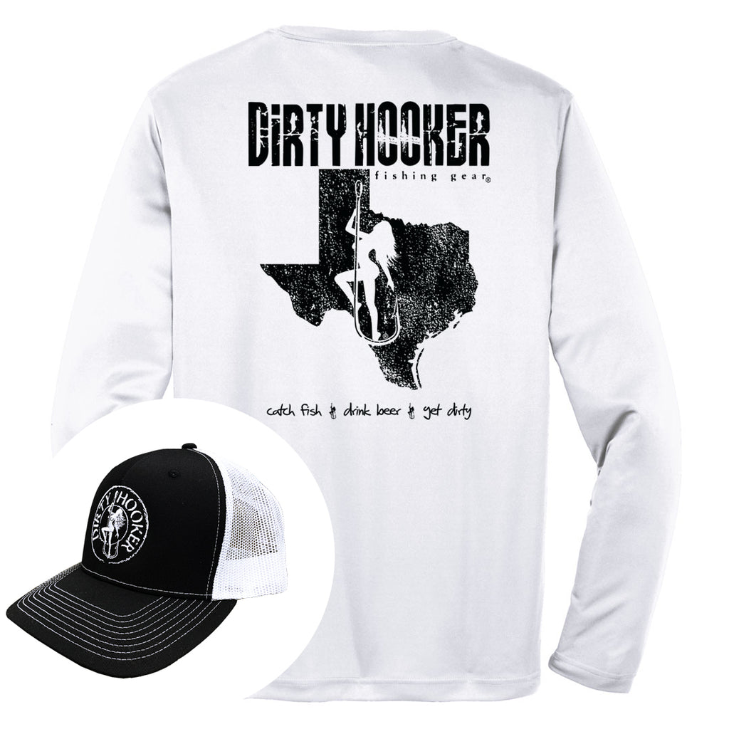 Dirty Hooker COMBO: White Dry Fit with DH Texas & Deluxe Black and White Hat